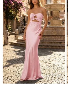 Strapless Twist-Cutout Satin Maxi Dress - Pink